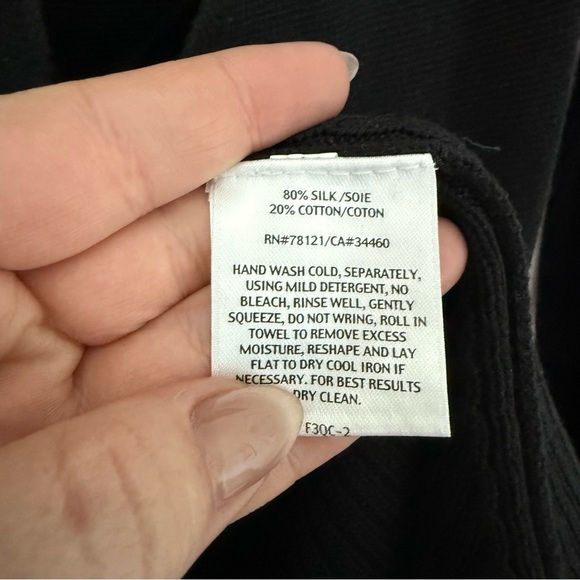 Eileen Fisher black silk cotton open front draped cardigan - Medium - Picture 8 of 8